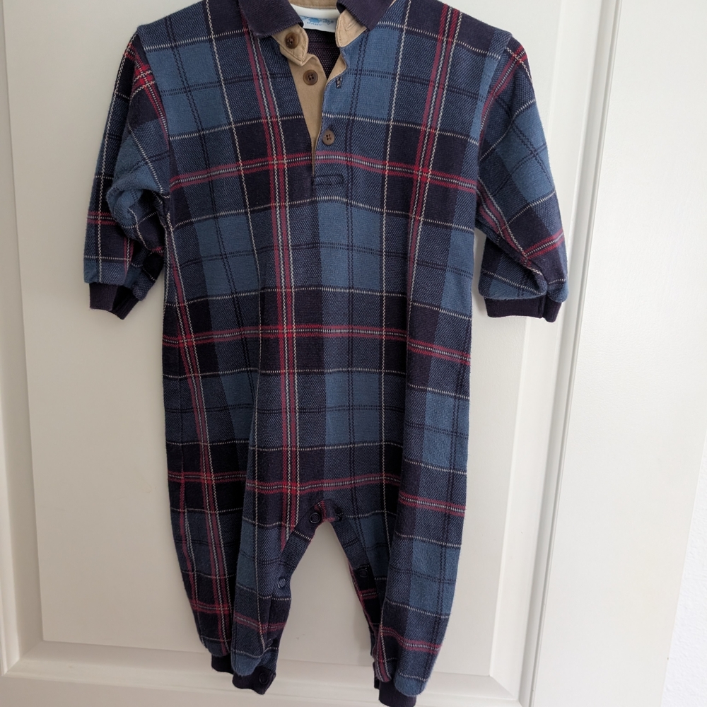 💥3/$24 Vintage Hartstrings Navy Plaid‎ Jumpsuit